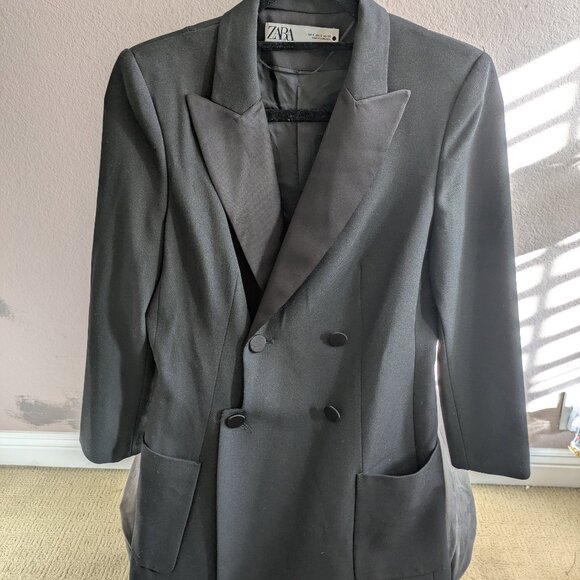 Zara Black Blazer Wrap Dress Lapel Collar Size Small - Picture 1 of 10